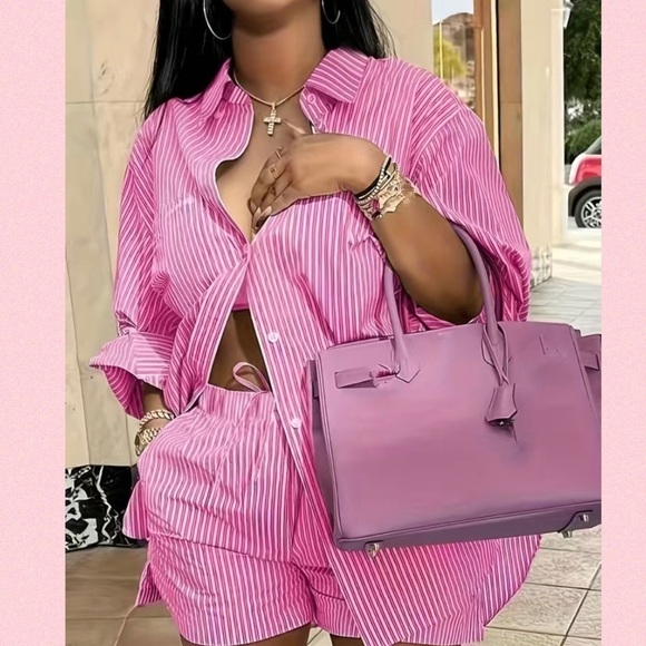 NEW 2pc Outfit Shirt & Shorts with Pink Stripes Size 0X - Picture 2 of 9